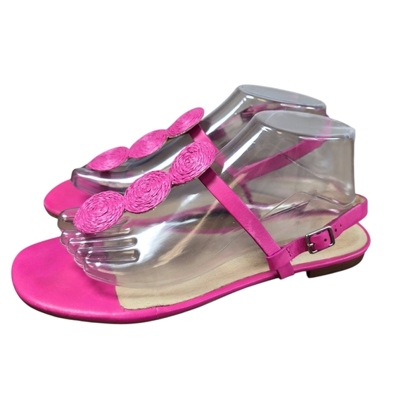 Jack Rogers Worth Raffia Bubblegum Hot Pink Thong Sandals - Picture 1 of 12